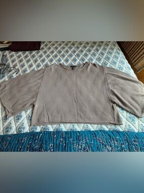 Eileen Fisher Light Taupe Knit Crewneck Cropped Sweater